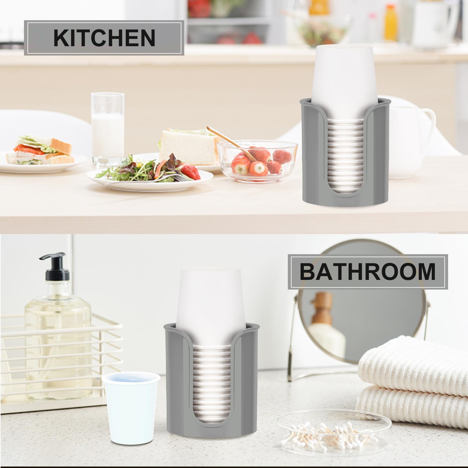 Byaway Cup Dispenser For Bathroom,Gray Bathroom Cup Holder,Small Paper Cup Dispenser Holder,Plastic Mouthwash Cup Dispenser For